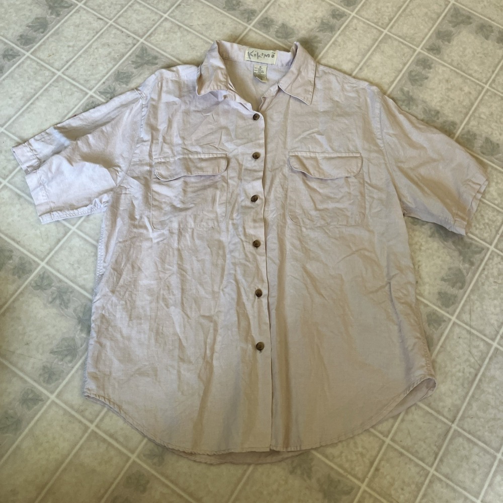 Kikomo Tan Linen Blend Lagenlook Loose 90's Eurosummer Medium Short Sleeve Top